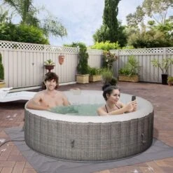 Outsunny 4-6 Person Inflatable Portable Hot Tub Outdoor Round Heated Spa With 130 Jets, Cover, Filter Cartridges, Grey