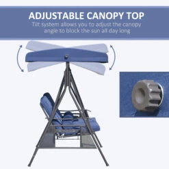 Outsunny 2 Seater Swing Chair, Garden Loveseat Swing Bench With Adjustable Canopy, Soft Cushions, Throw Pillows And Tray For Patio, Yard, Dark Blue 12 Outsunny 2 Seater Swing Chair, Garden Loveseat Swing Bench With Adjustable Canopy, Soft Cushions, Throw Pillows And Tray For Patio, Yard, Dark Blue -Outsunny ZKua09180b0b9b834