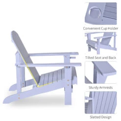 Outsunny Wooden Adirondack Chair, Outdoor Patio Lawn Chair With Cup Holder, Weather Resistant Lawn Furniture, Classic Lounge For Deck, Garden, Backyard, Fire Pit, Gray -Outsunny ZMFb1017fbaec1c25