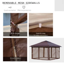 Outsunny 12' X 12' Pop Up Canopy Tent With Netting And Carry Bag, Instant Sun Shelter With 137 Sq.ft Shade, Tents For Parties, Height Adjustable, For Outdoor, Garden, Patio, Brown -Outsunny ZPTb1018746780e02