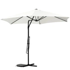 Outsunny 10FT Cantilever Umbrella, Offset Patio Umbrella With Cross Base, Switch With A Wrench, Hanging Umbrellas For Deck, Backyard, Pool And Garden, White