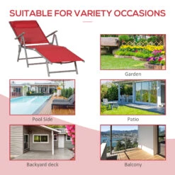 Outsunny Outdoor Folding Chaise Lounge Chair, Portable Lightweight Reclining Sun Lounger With 7-Position Adjustable Backrest & Pillow For Patio, Deck, And Poolside, Red -Outsunny Zhl7561815dc859ca