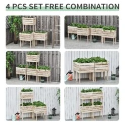 Outsunny 4PCS Wooden Raised Beds For Garden, DIY Shape Elevated Planter Box Kit With Bed Liner For Flowers Vegetables, Outdoor Indoor Planting Box Container -Outsunny Zm306b17ed30ddb52