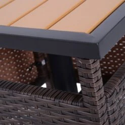 Outsunny 22'' Rattan Wicker Side Table With Steel Frame, Umbrella Insert Hole, Sand Bag For Outdoor, Patio, Garden, Backyard, Brown -Outsunny ZnG64717e6b5778c6