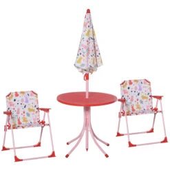 Outsunny Kids Folding Picnic Table And Chairs Set Rabbit Pattern For Outdoor Garden Patio Backyard With Removable & Height Adjustable Sun Umbrella, Red -Outsunny Zsif5e1833e803f42