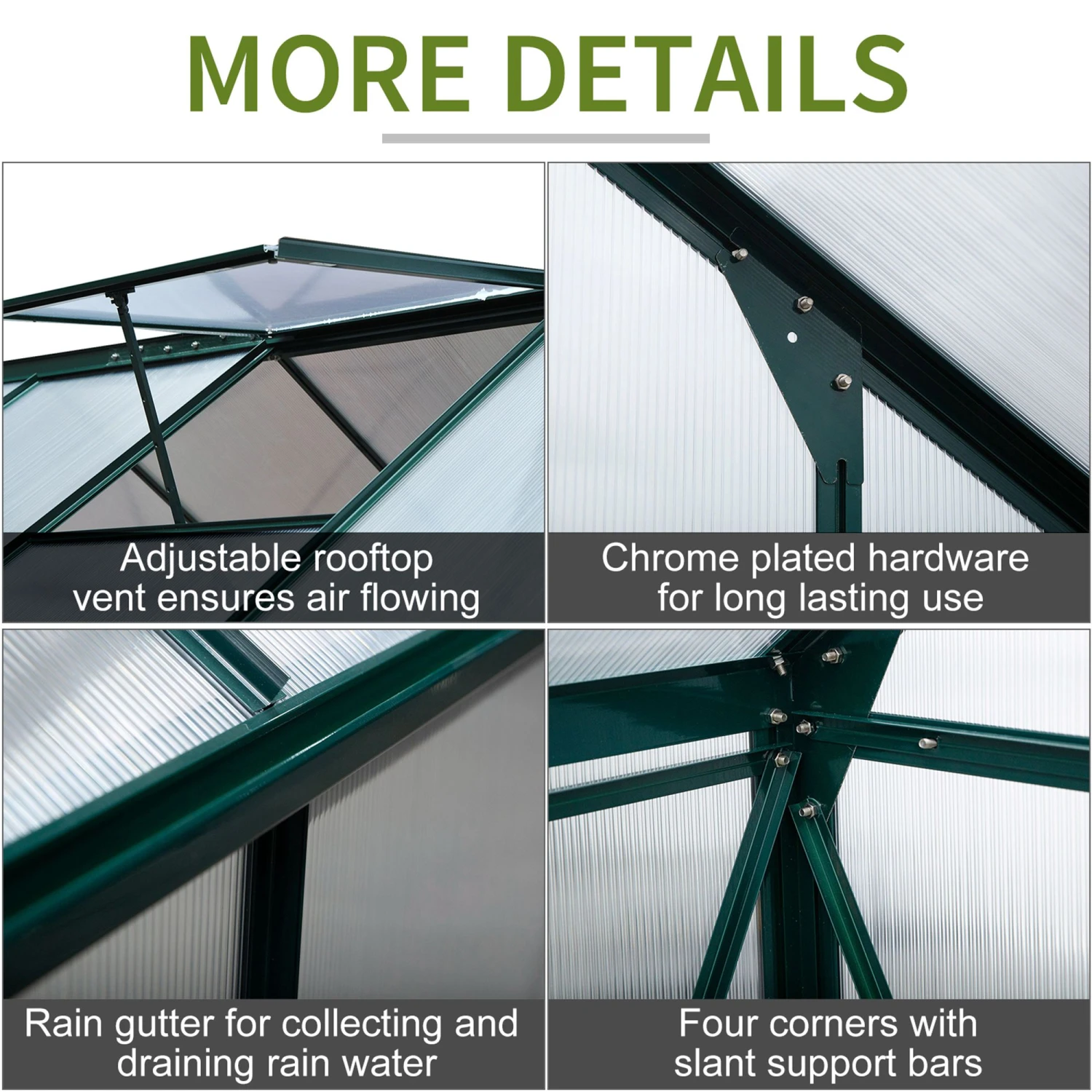 Outsunny 6' X 8' X 7' Polycarbonate Greenhouse Walk-in Plant Greenhouse For Backyard/Outdoor Use With Window And Door, Aluminum Frame, PC Board 6 Outsunny 6' X 8' X 7' Polycarbonate Greenhouse Walk-in Plant Greenhouse For Backyard/Outdoor Use With Window And Door, Aluminum Frame, PC Board - Image 6