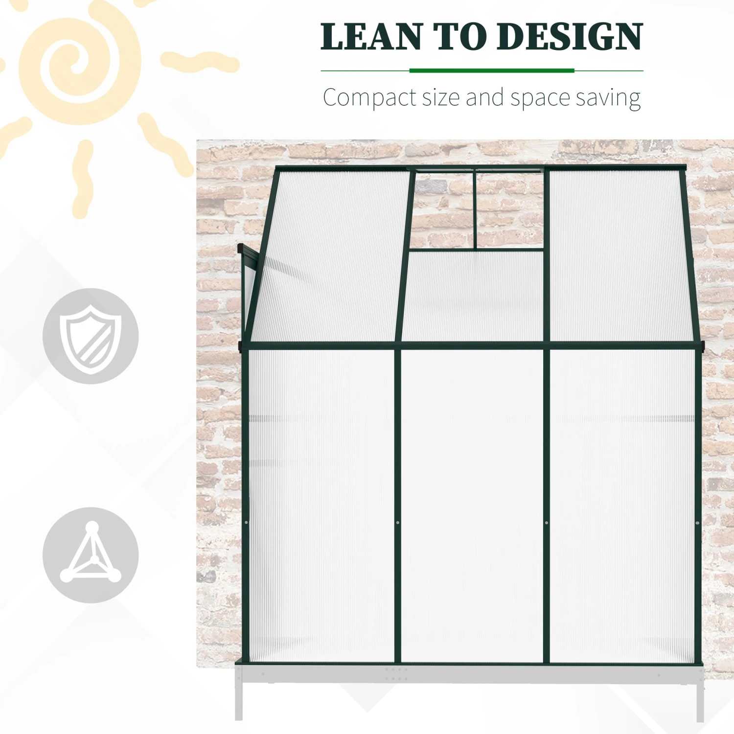 Outsunny 6' X 4' X 7' Hobby Greenhouse, Walk-in Lean-To Polycarbonate Hot House Kit With Aluminum Frame, Sliding Door, Roof Vent, Green 5 Outsunny 6' X 4' X 7' Hobby Greenhouse, Walk-in Lean-To Polycarbonate Hot House Kit With Aluminum Frame, Sliding Door, Roof Vent, Green - Image 5