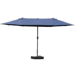 Outsunny Patio Umbrella 15' Steel Rectangular Outdoor Double Sided Market With Base, Sun Protection & Easy Crank For Deck Pool Patio, Dark Blue