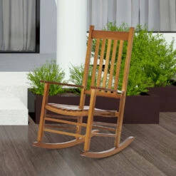 Outsunny Outdoor Rocking Chair, Wooden Rocking Patio Chairs With Rustic High Back, Slatted Seat And Backrest For Indoor, Backyard, Garden, Natural -Outsunny a6J6ff17fe800e1be