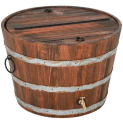 Outsunny 13 Gallons Retro Style Wooden Cooler Ice Bucket With Support Frame, Foldable Flip Cover, And Drain Faucet -Outsunny a9T75617fe87adca3