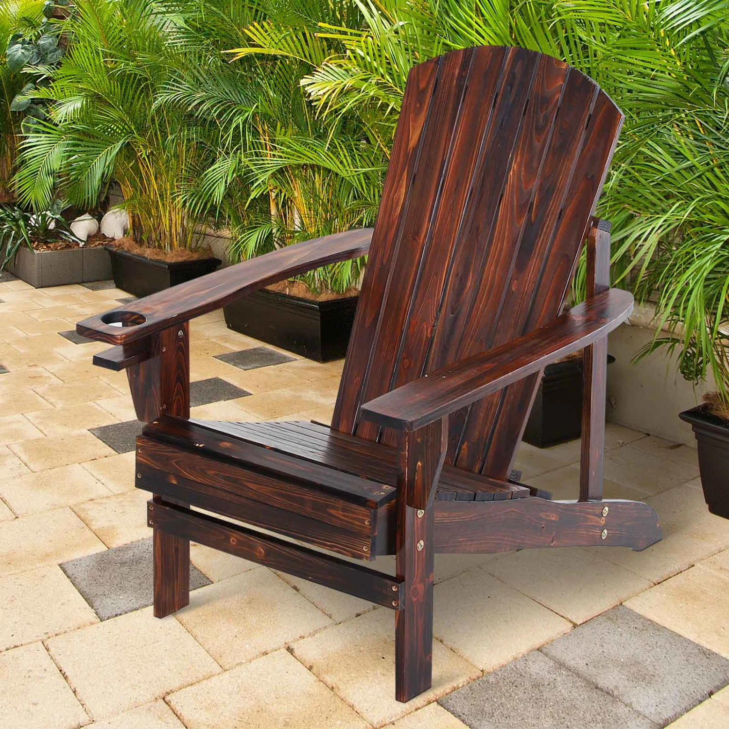 Outsunny Wooden Adirondack Chair, Outdoor Patio Lawn Chair With Cup Holder, Weather Resistant Lawn Furniture, Classic Lounge For Deck, Garden, Backyard, Fire Pit, Brown 10 Outsunny Wooden Adirondack Chair, Outdoor Patio Lawn Chair With Cup Holder, Weather Resistant Lawn Furniture, Classic Lounge For Deck, Garden, Backyard, Fire Pit, Brown - Image 10