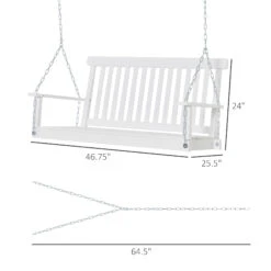 Outsunny 2-Seater Hanging Porch Swing Outdoor Patio Swing Chair Seat With Slatted Build And Chains, 440lbs Weight Capacity, White -Outsunny aBac17181532ed9b2