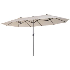 Outsunny 15ft Patio Umbrella Double-Sided Outdoor Market Extra Large Umbrella With Crank Handle For Deck, Lawn, Backyard And Pool, Cream White
