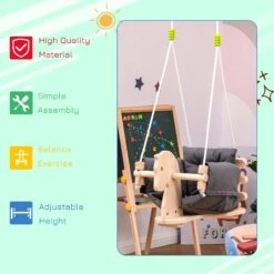 Outsunny Baby Swing Seat Wooden Toy Horse With Cotton Cushion Pillow Indoor Outdoor -Outsunny aDGdd317e6b69cab8