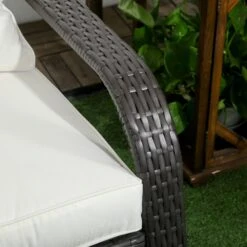 Outsunny Patio Wicker Adirondack Chair, Outdoor All-Weather Rattan Fire Pit Chairs W/ Soft Cushions, Tall Backrest, Tilted Seat, And Comfortable Armrests For Deck Or Garden, Cream White -Outsunny aE8d4d1867f5cbaa7
