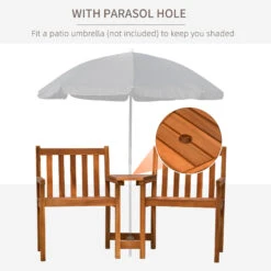 Outsunny Acacia Wood Outdoor Slatted Tete A Tete Bench Chair With Umbrella Hole -Outsunny aLLa0917f91621d26
