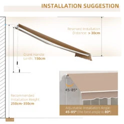 Outsunny 12' X 10' Retractable Awning Patio Awnings Sun Shade Shelter With Manual Crank Handle, 280g/m² UV & Water-Resistant Fabric And Aluminum Frame For Deck, Balcony, Yard, Coffee -Outsunny aU03d6181a40ad135