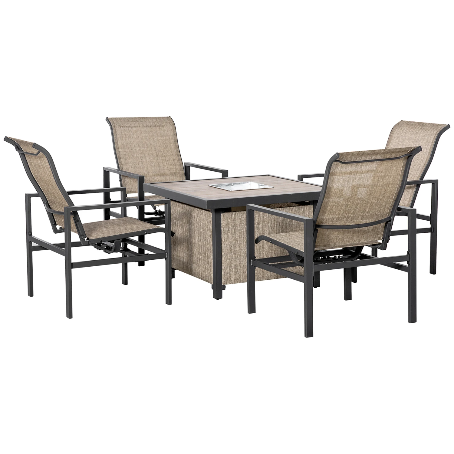 Outsunny 5 Piece Garden Patio Dining Set, Steel, Outdoor Conversation Set, Square Dinner Table With Built-in Ice Bucket Insert, 4 Rocking Chairs For Garden, Lawn, Backyard, Beige 9 Outsunny 5 Piece Garden Patio Dining Set, Steel, Outdoor Conversation Set, Square Dinner Table With Built-in Ice Bucket Insert, 4 Rocking Chairs For Garden, Lawn, Backyard, Beige - Image 9