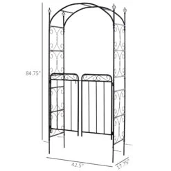 Outsunny Garden Arbor Arch Gate With Trellis Sides For Climbing Plants, Wedding Ceremony Decorations, Grape Vines, Locking Doors, Flourishes & Arrow Tips, Black -Outsunny aZ532417e71fe5a39