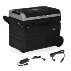 Outsunny 12V Car Fridge, 2 Zone 48 Quart Portable Compressor Electric Cooler With Wheels, Pull-up Handle, Cutting Board For Outdoor, Driving, Travel