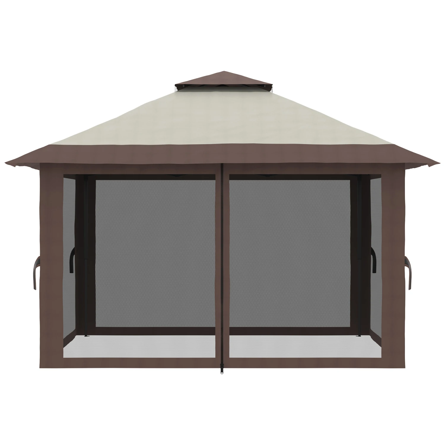 Outsunny 13' X 13' Pop Up Gazebo With Netting, Instant Canopy Tent Shelter With 2-Tier Roof, Wheeled Carry Bag, Water/Sand Bag For Outdoor, Garden, Parties, Beige 9 Outsunny 13' X 13' Pop Up Gazebo With Netting, Instant Canopy Tent Shelter With 2-Tier Roof, Wheeled Carry Bag, Water/Sand Bag For Outdoor, Garden, Parties, Beige - Image 9