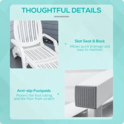 Outsunny Folding Chaise Lounge Chair On Wheels With Storage Box, Lightweight Plastic Sun Recliner With 5 Position Backrest For Beach & Pool, White -Outsunny aiy10917ed2fb9058