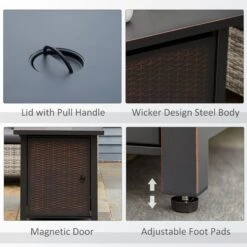 Outsunny 43 Inch Outdoor Propane Gas Fire Pit Table, 50,000 BTU Auto-Ignition Rectangular Wicker-effect Gas Firepit With Glass Wind Guard, Lid, Glass Beads, Steel Base, CSA Certification, Bronze -Outsunny asnb0617ed37bb761