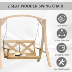 Outsunny 2 Person Porch Swing, Patio Swing, Outdoor Swing Bench With Pine Wood Frame And Hanging Chains For Garden And Yard, 550 Lbs Weight Capacity, X Shaped Design, Natural -Outsunny aw2a091808909a7fc