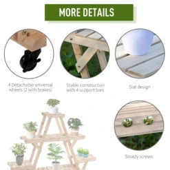 Outsunny 56'' X 14'' X 41'' 4 Tier Wooden Plant Stand With Removable Wheels, Large Display Capacity & Wood Build - Natural -Outsunny az388c17fe87ad4e2