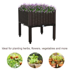 Outsunny Plastic Raised Garden Bed Planter Box Raised Bed With Self-Watering Design And Drainage Holes For Flowers, Brown 14 Outsunny Plastic Raised Garden Bed Planter Box Raised Bed With Self-Watering Design And Drainage Holes For Flowers, Brown -Outsunny b4cb101817211a1c4