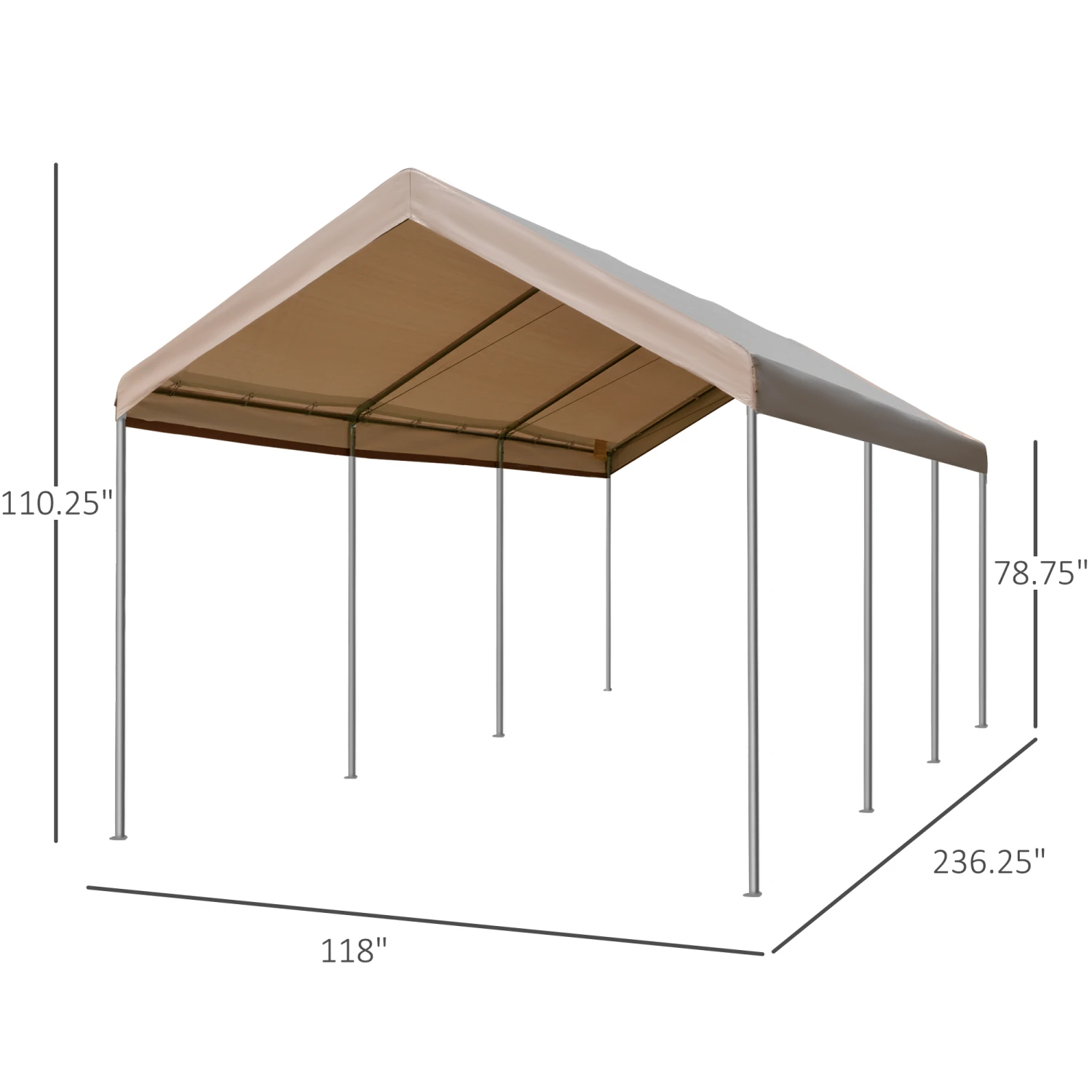 Outsunny 10' X 20' Heavy Duty Outdoor Carport Awning/Canopy With Weather-Fighting Material & Anchor Kit, Brown 3 Outsunny 10' X 20' Heavy Duty Outdoor Carport Awning/Canopy With Weather-Fighting Material & Anchor Kit, Brown - Image 3