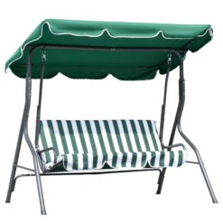 Outsunny 3-Person Patio Swing Chair, Outdoor Canopy Swing Bench With Adjustable Shade, Cushion And Durable Steel Frame, Green