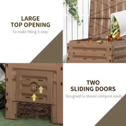 Outsunny Garden Compost Bin, 120 Gallon (450L) Garden Composter, BPA Free, With 80 Vents And 2 Sliding Doors, Lightweight & Sturdy, Fast Creation Of Fertile Soil, Brown -Outsunny b7gb10188c3b87045