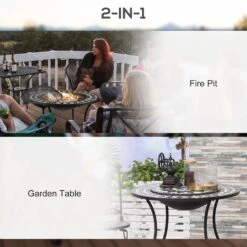 Outsunny 30" Outdoor Fire Pit Dining Table, 3-in-1 Round Wood Burning Fire Pit Bowl, Patio Ice Bucket With Storage Shelf, Spark Screen Cover For BBQ, Bonfire, Camping, Mosaic -Outsunny b9Qa0917ffc927aa3