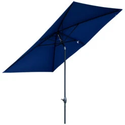 Outsunny 6.5' X 10' Rectangular Market Umbrella, Patio Outdoor Table Umbrella With Crank And Push Button Tilt, Blue