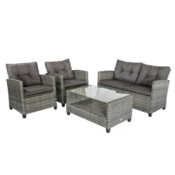 Outsunny 4 Piece Patio Furniture Set With Cushions, PE Rattan Wicker Patio Furniture Set W/ Two-tier Coffee Table For Backyard Porch Garden Poolside And Deck, Gray -Outsunny bGu5a517e681f7fd3