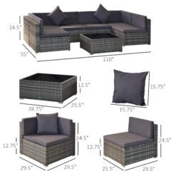 Outsunny 7 Piece Outdoor Patio Furniture Set, PE Rattan Wicker Sectional Sofa Set With Couch Cushions, Throw Pillows And Black Coffee Table, Double Gray 17 Outsunny 7 Piece Outdoor Patio Furniture Set, PE Rattan Wicker Sectional Sofa Set With Couch Cushions, Throw Pillows And Black Coffee Table, Double Gray -Outsunny bImc17183200acab8