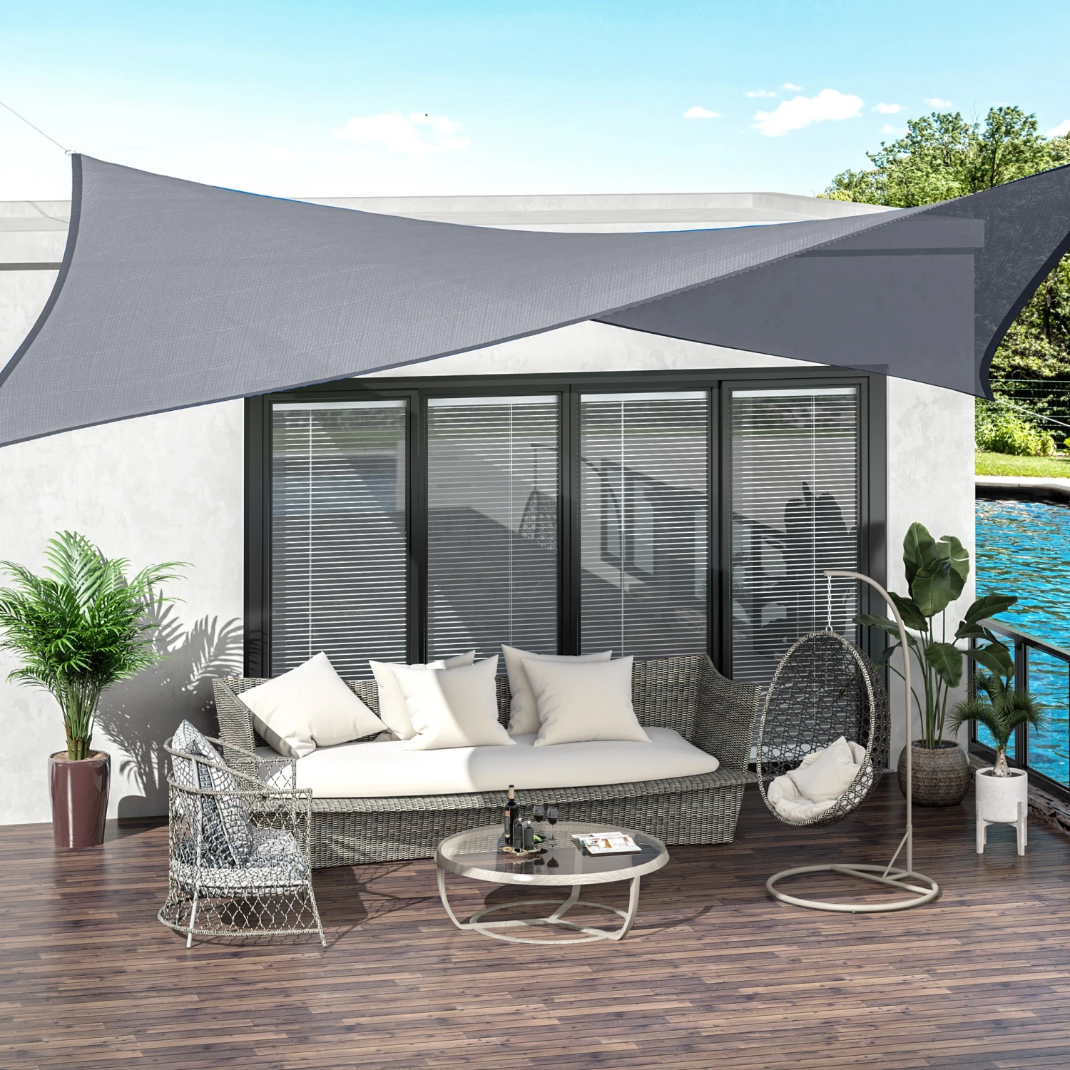Outsunny 13' X 20' Rectangle Sun Shade Sail Canopy Outdoor Shade Sail Cloth For Patio Deck Yard With D-Rings And Rope Included - Gray 2 Outsunny 13' X 20' Rectangle Sun Shade Sail Canopy Outdoor Shade Sail Cloth For Patio Deck Yard With D-Rings And Rope Included - Gray - Image 2