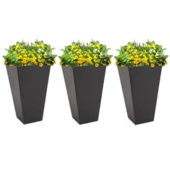 Outsunny 28" Tall Garden Plastic Flower Pot, Set Of 3, Large Outdoor & Indoor, Brown