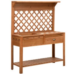 Outsunny Garden Potting Bench, Outdoor Wooden Workstation Table W/ Metal Screen, Drawer, Hooks, Storage Shelf, And Lattice Back For Patio, Backyard And Porch 22 Outsunny Garden Potting Bench, Outdoor Wooden Workstation Table W/ Metal Screen, Drawer, Hooks, Storage Shelf, And Lattice Back For Patio, Backyard And Porch -Outsunny bST98a1802b265e9d