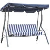 Outsunny 3-Person Patio Porch Swing With Adjustable Canopy For Adults, Steel Frame, Seat & Backrest Cushion, Armrests, Dark Blue & White Striped