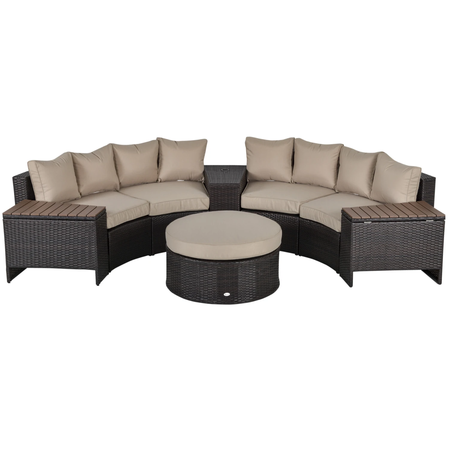 Outsunny 8 Piece Outdoor Rattan Sofa, Half Round Patio Furniture Set With Side Tables, Umbrella Hole, And Cushions, Beige 1 Outsunny 8 Piece Outdoor Rattan Sofa, Half Round Patio Furniture Set With Side Tables, Umbrella Hole, And Cushions, Beige