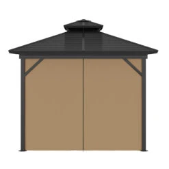 Outsunny 10' X 10' Hardtop Gazebo Canopy With Galvanized Steel Double Roof, Aluminum Frame, Permanent Pavilion Outdoor Gazebo With Netting And Curtains For Patio, Garden, Backyard, Dark Brown -Outsunny bXud4d186dea27811