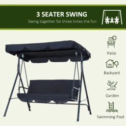 Outsunny 3-Seat Outdoor Patio Swing Chair With Removable Cushion, Steel Frame Stand And Adjustable Tilt Canopy For Patio, Garden, Poolside, Balcony, Backyard, Black 19 Outsunny 3-Seat Outdoor Patio Swing Chair With Removable Cushion, Steel Frame Stand And Adjustable Tilt Canopy For Patio, Garden, Poolside, Balcony, Backyard, Black -Outsunny bb0756181720c6ca0