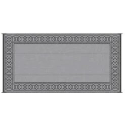 Outsunny Reversible Outdoor Rug Carpet, 9' X 18' Waterproof Plastic Straw Rug, Portable RV Camping Rugs With Carry Bag, Large Floor Mat For Backyard, Deck, Picnic, Beach, Black & Gray Border