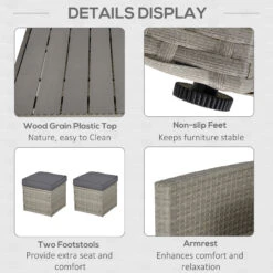 Outsunny 6 PCS Patio Dining Set All Weather Rattan Wicker Furniture Set With Wood Grain Top Table And Soft Cushions, Mixed Grey -Outsunny bfKb1018243e782df