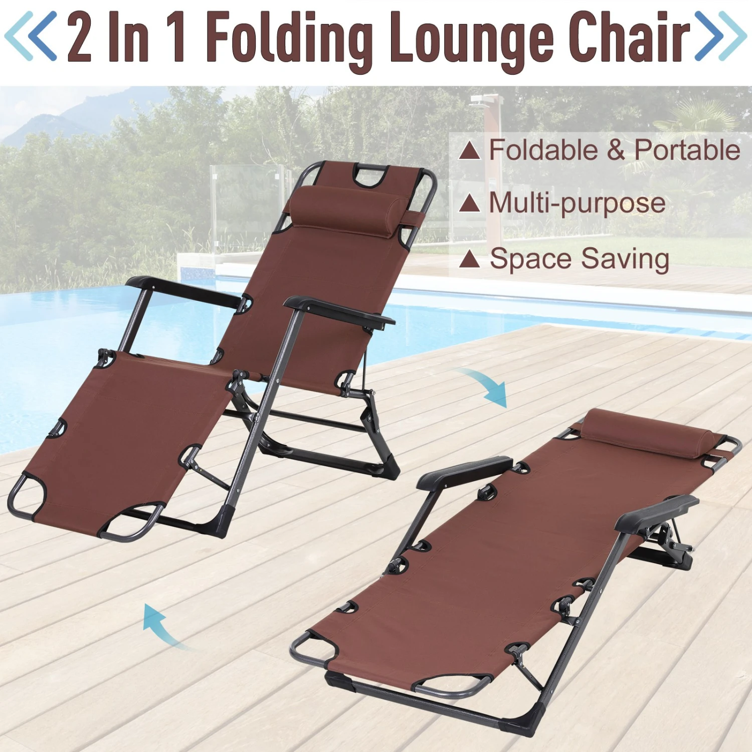 Outsunny Oxford Fabric Metal Frame Outdoor Pool Sun Lounger Lounge Chair 120°/180° - Brown 4 Outsunny Oxford Fabric Metal Frame Outdoor Pool Sun Lounger Lounge Chair 120°/180° - Brown - Image 4