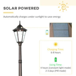 Outsunny 94.5" Solar Lamp Post Light, Dusk To Dawn Vintage Style Street Light, Aluminum Solar Powdered Lamp, PIR Motion Sensor For Garden, Lawn, Pathway, Driveway, Brown -Outsunny biR286189b09cf05a