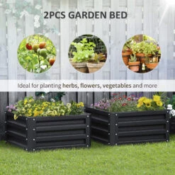 Outsunny 26" X 26" X 12" Raised Galvanized Metal Garden Bed Kit Set Of 2 - Grey -Outsunny bqBa0917fe800dace
