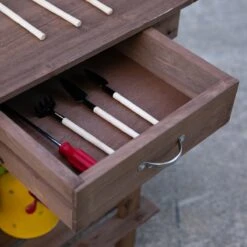 Outsunny 36'' Wooden Potting Bench Work Table With 2 Removable Wheels, Sink, Drawer & Large Storage Spaces, Brown 29 Outsunny 36'' Wooden Potting Bench Work Table With 2 Removable Wheels, Sink, Drawer & Large Storage Spaces, Brown -Outsunny bsk54417e681f8e39